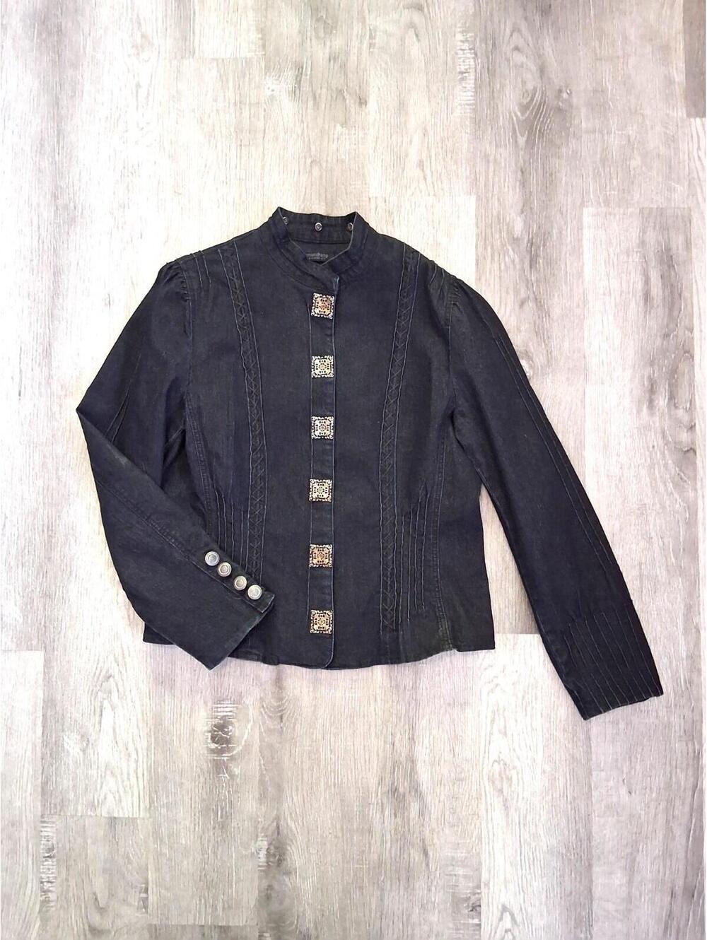 NWOT VTG Simon Chang Women's Size 14, Lg Black W/Metal Accent Snaps Denim Jacket